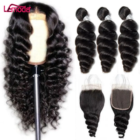 Cheveux humains vierges brésiliens de grade 12A, 3 paquets avec closure en dentelle HD, cheveux alignés dans le sens des cuticules, paquets de cheveux indiens bruts