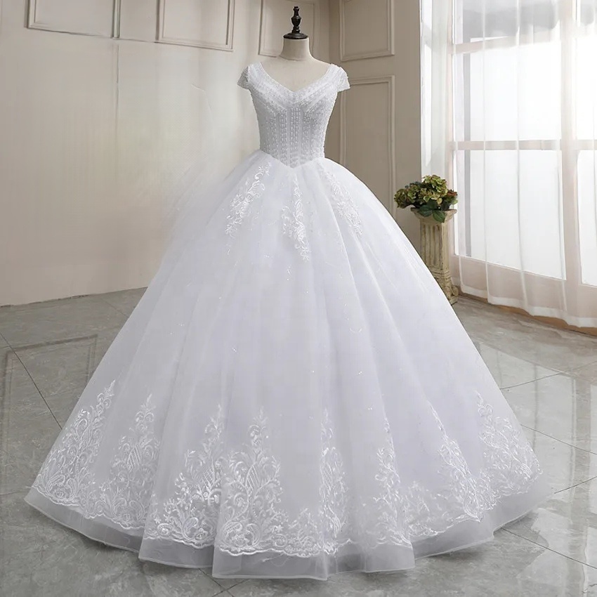 2024 Elegant Princess Wedding Dress Capped Short Sleeves Pearl Beaded Lace  Appliques Corset Open Back Floor Length Wedding Gown| Alibaba.com