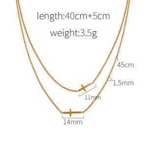 Double Layer <b>Cross</b> Necklace Gold Titanium Steel Geometric Pendant Women's Everyday Wear Clavicle <b>Chain</b> - Product Image 4