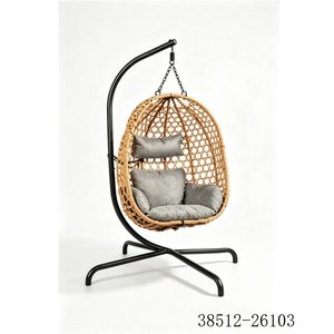 Rattan Hanging <b>Chair</b> <b>Outdoor</b> <b>Swing</b> Seat With Gray Cushion Contemporary Design 38512-26103 - Product Image 1
