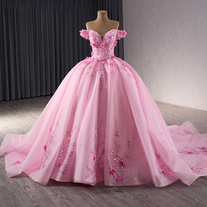 Abiti <span class=keywords><strong>rosa</strong></span> Quinceanera Tulle fuori dalla spalla 3D Appliques perline lucido abito da ballo fiori principessa <span class=keywords><strong>vestito</strong></span> Rsm241084 - Product Image 1