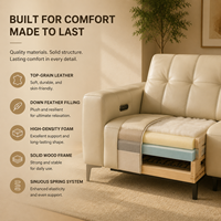Canapé d'angle moderne en cuir véritable beige à deux places avec fonction inclinable électrique et rembourrage en éponge, idéal pour appartements et hôtels