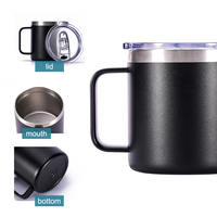 Mug à café isotherme en acier inoxydable à double paroi, 12 oz, revêtement poudré, sans BPA, pour le camping, le bureau, les voyages en plein air, avec logo