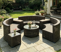 Sofá Seccional Modular Curvo para Exteriores con Mesa de Centro, Juego de Muebles de Patio Redondos en Forma de Media Luna para Villa de Lujo, Directo de Fábrica