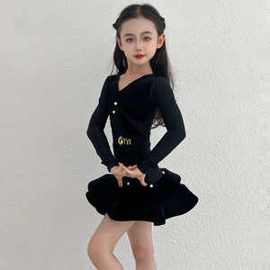 Girls' Latin Bodysuit Dress Long Sleeve Dancing <strong>Fish</strong> Bone Skirt Samba Rumba Jazz Cha Cha Dance <strong>Costume</strong> - Product Image 2