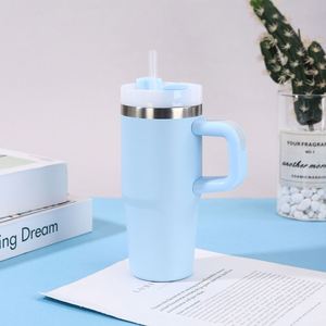 Mug de voiture 14oz avec poignée, gobelet de voyage isotherme en acier inoxydable à double paroi, couvercle et paille inclus - Product Image 5