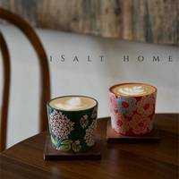Tasse à café/thé latte à large ouverture, motif Hortensia peint à la main en relief, design rétro créatif, compatible lave-vaisselle