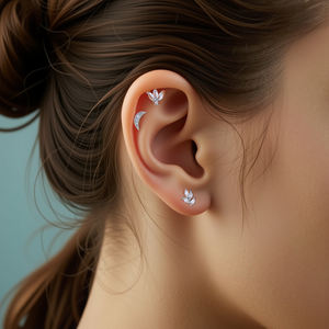 女女童防过敏不锈钢耳环蝴蝶月亮风格耳钉螺钉后螺旋软骨耳屏叶 - Product Image 4