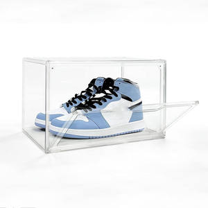 Injection Molded PET Acrylic Fold Magnetic Side Open Custom Organizer Case Giant Transparent <b>Clear</b> Sneaker Shoe Storage <b>Display</b> - Product Image 1