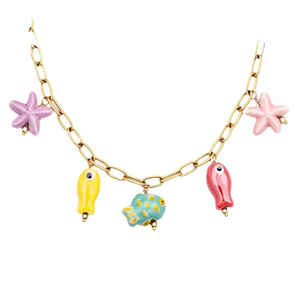 سحر حيوان بحري من السيراميك مطلي يدويًا ، كفالة من الفولاذ المقاوم للصدأ مطلية بالذهب عيار 18 قيراط ، سمك استوائي بورسلين ، نجم البحر والدلفين P - Product Image 6