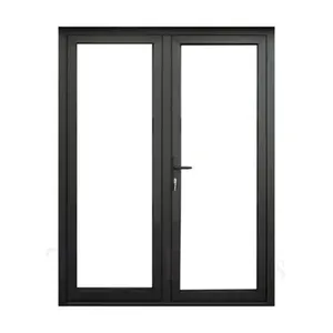 Puertas de sistemas abatibles de puerta de mano de doble entrada de aluminio negro con recubrimiento en polvo low-e