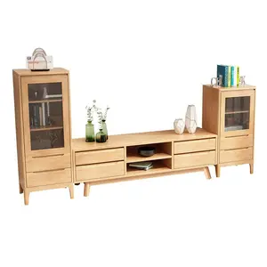 Nordic solid wood fire stone TV cabinet tea table combination of modern simple small living room home land cabinet