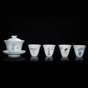 Zhong's Kiln Jingdezhen boîte-cadeau en porcelaine Kungfu tasse à thé 5 pièces ensemble couvercle en céramique bol Kung Fu ensemble de tasses à thé