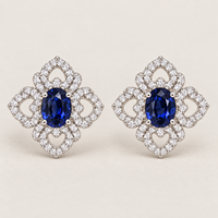Boucles d'oreilles de luxe en or blanc 10K 14K 18K avec saphir bleu poire et halo de pierres, pierres précieuses de laboratoire, bijoux fins, cadeau pour elle, pour les soirées