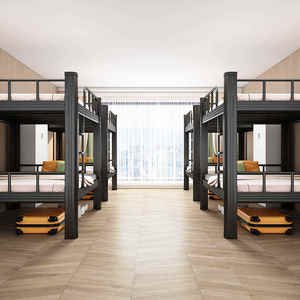Cadre de <span class=keywords><strong>lit</strong></span> mezzanine <span class=keywords><strong>double</strong></span> <span class=keywords><strong>en</strong></span> fer simple Couchette <span class=keywords><strong>en</strong></span> métal réglable Lattes <span class=keywords><strong>en</strong></span> acier trempé Assemblage facile Rangement Maison - Product Image 5