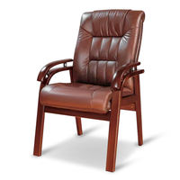 Fauteuil de salon moderne en bois massif et cuir véritable, chaise de réception en acajou, mobilier de maison