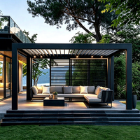 Pergola bioclimatique moderne noir mat avec écran de confidentialité arrière et éclairage LED, pergola extérieure imperméable