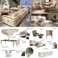 Juego de Muebles de Lujo Italianos Modernos para Villa, Sofá para Sala de Estar, Mesa de Comedor de Mármol, Cama, Gabinete, Solución Integral para Hotel o Mansión