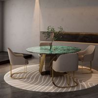 Meubles de salle à manger italiens de luxe, chaises, table ronde en marbre vert, ensemble de table à manger 4 à 6 places, luxe moderne