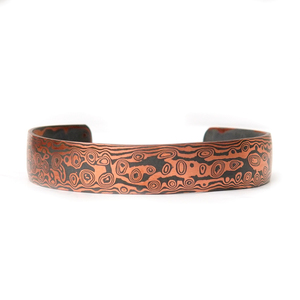 Handmade Vintage Damascus <b>Copper</b> Cuff <b>Bracelet</b>-Unique Mokume Gane Style Antique <b>Copper</b> Plated Geometric Pattern Adjustable - Product Image 1