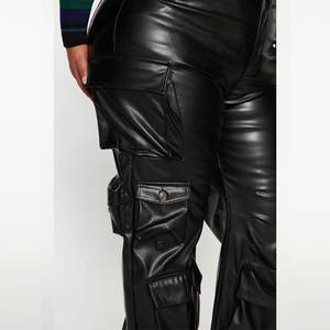 OEM factory abbigliamento <span class=keywords><strong>donna</strong></span> pantaloni neri logo personalizzato <span class=keywords><strong>donna</strong></span> faux leather <span class=keywords><strong>cargo</strong></span> Plus Size Pants - Product Image 6