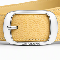 Ceinture en cuir personnalisée Carosung pour femme, motif Seigaiha jaune chic, avec boucle argentée