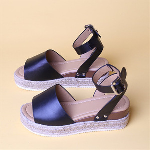 Boucle à <span class=keywords><strong>bout</strong></span> <span class=keywords><strong>ouvert</strong></span> sangle de cheville <span class=keywords><strong>espadrilles</strong></span> sandales à plate-forme compensée respirant léger mode tendance paille solide pour l'été - Product Image 3