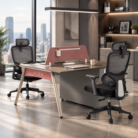 Poste de travail modulaire pour 2 personnes avec cloison en tissu et armoire latérale, bureau en panneau MDF E1 pour projet de bureau à plan ouvert