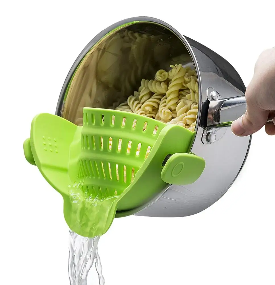 Kitchen Snap N Strain Pot Strainer and Pasta Strainer - Adjustable Silicone Clip On Strainer for Pots, Pans, and Bowls