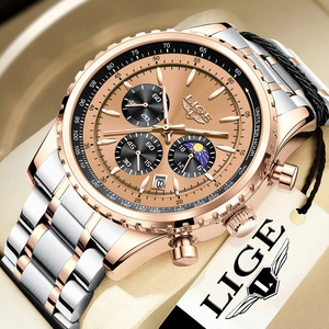 Montre à quartz pour homme, chronographe analogique, phase de lune, étanche 30M, boîtier en alliage de zinc 45mm, légère, batterie longue durée - Product Image 5