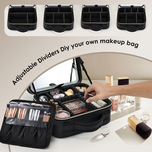 Cosmetic Train <b>Case</b> with Light up Mirror Large <b>Makeup</b> Bag with Adjustable Dividers Brush Holder Traveling Beauty Artist Bag - Product Image 2