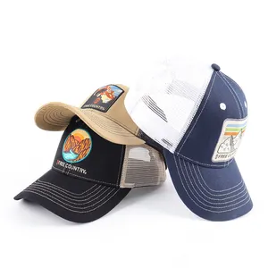 ขายส่งหมวก Snapback คุณภาพสูง 6 แผงหมวกโลโก้ที่กําหนดเองหมวกสีปีกโค้งหมวก Trucker ตาข่ายสีขาว