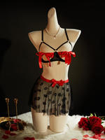 Ensemble de lingerie sexy européen et américain avec nœuds et lacets non amovibles
