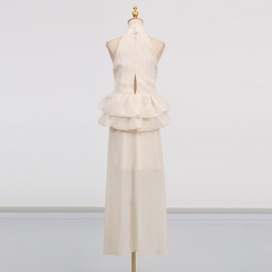 Vestido de Novia Elegante para Mujer, Serie de Vestidos de Alta Gama, Nuevo Modelo con Cuello Alto, Sin Mangas, Cintura con Volantes, Bdbh - Product Image 5