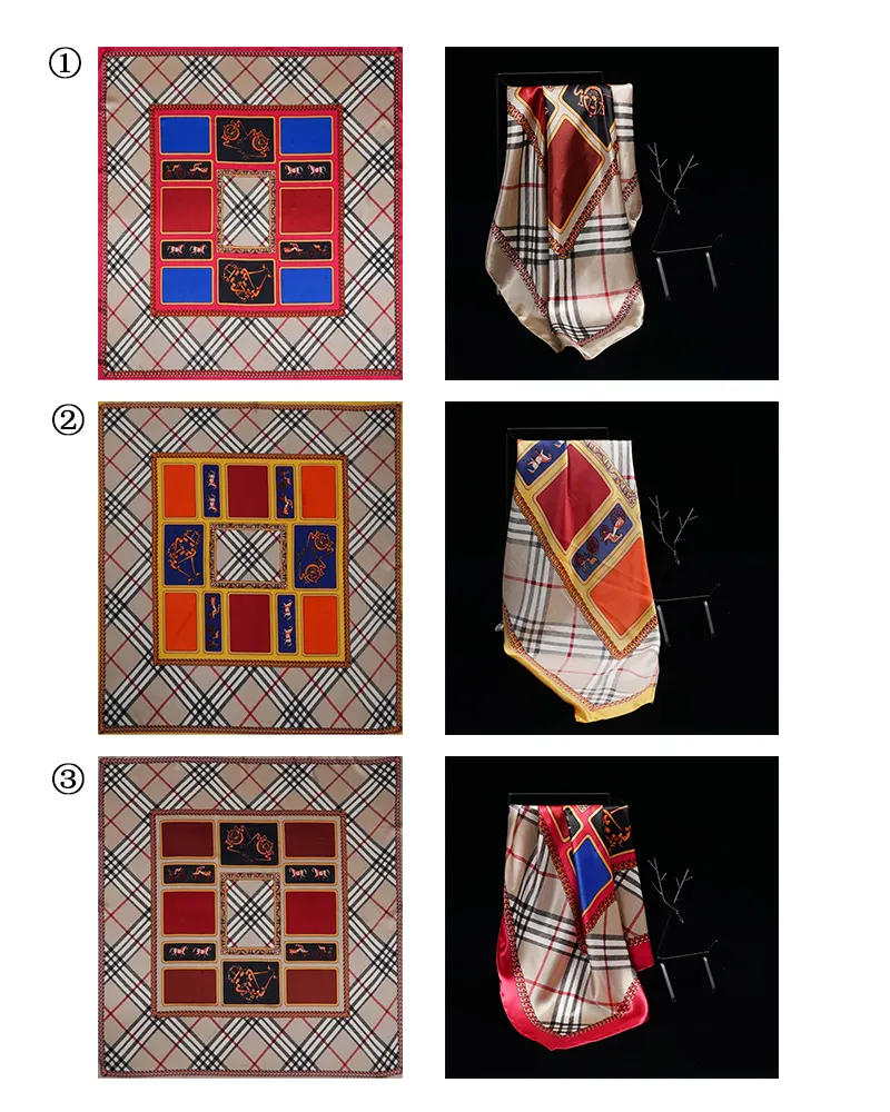 ผ้าพันคอผ้าไหมโพลีเอสเตอร์ทรงสี่เหลี่ยมสำหรับผู้หญิง,ผ้าพันคอพิมพ์ลายดิจิตอลออกแบบโลโก้ได้ตามต้องการ