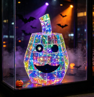 Regalo di Halloween, Jack-o'-lantern Iridescente, Decorazione LED a Forma di Zucca, Olografica Prismatica, Alimentata USB, 50 LED, 8 Modalità Dinamiche