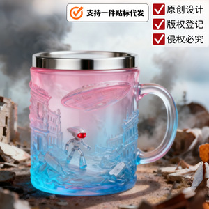 โอเค แก้วน้ำสแตนเลสลายไซไฟ เก็บอุณหภูมิได้ ใช้สำหรับกาแฟ เบียร์ ของขวัญ รูปทรงกลม - Product Image 5