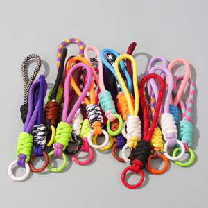 Colored Round Rope Keychain Short Woven Mobile Phone Lanyard Round Rope Key Lanyard 12cm Lanyards Factory Supply