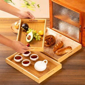WanuoCraft Vente en gros de plateau de service de <span class=keywords><strong>table</strong></span> à café et thé personnalisé Grand plateau de service en bambou avec poignée <span class=keywords><strong>pour</strong></span> fruits, nourriture et assiettes - Product Image 6
