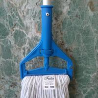 Serpillère en coton robuste de 16 oz avec tête de préhension bleue et manche en aluminium pour le nettoyage en profondeur des sols de cuisine et de salle de bain