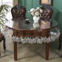Nappe en PVC transparente personnalisable en usine avec broderie en dentelle, imperméable, résistante à l'huile, réutilisable, pour mariage, vacances, décoration de salle à manger