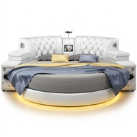 Lit circulaire intelligent de luxe moderne en similicuir, taille King Size, avec éclairage d'ambiance LED, audio surround 3D, projecteur HD et fonction massage