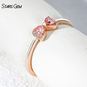 แหวนเพชรรูปหัวใจสีชมพูโรสโกลด์ Starsgem ประดับเพชรรอบด้าน สไตล์โบว์น่ารักสำหรับผู้หญิง - Product Image 3