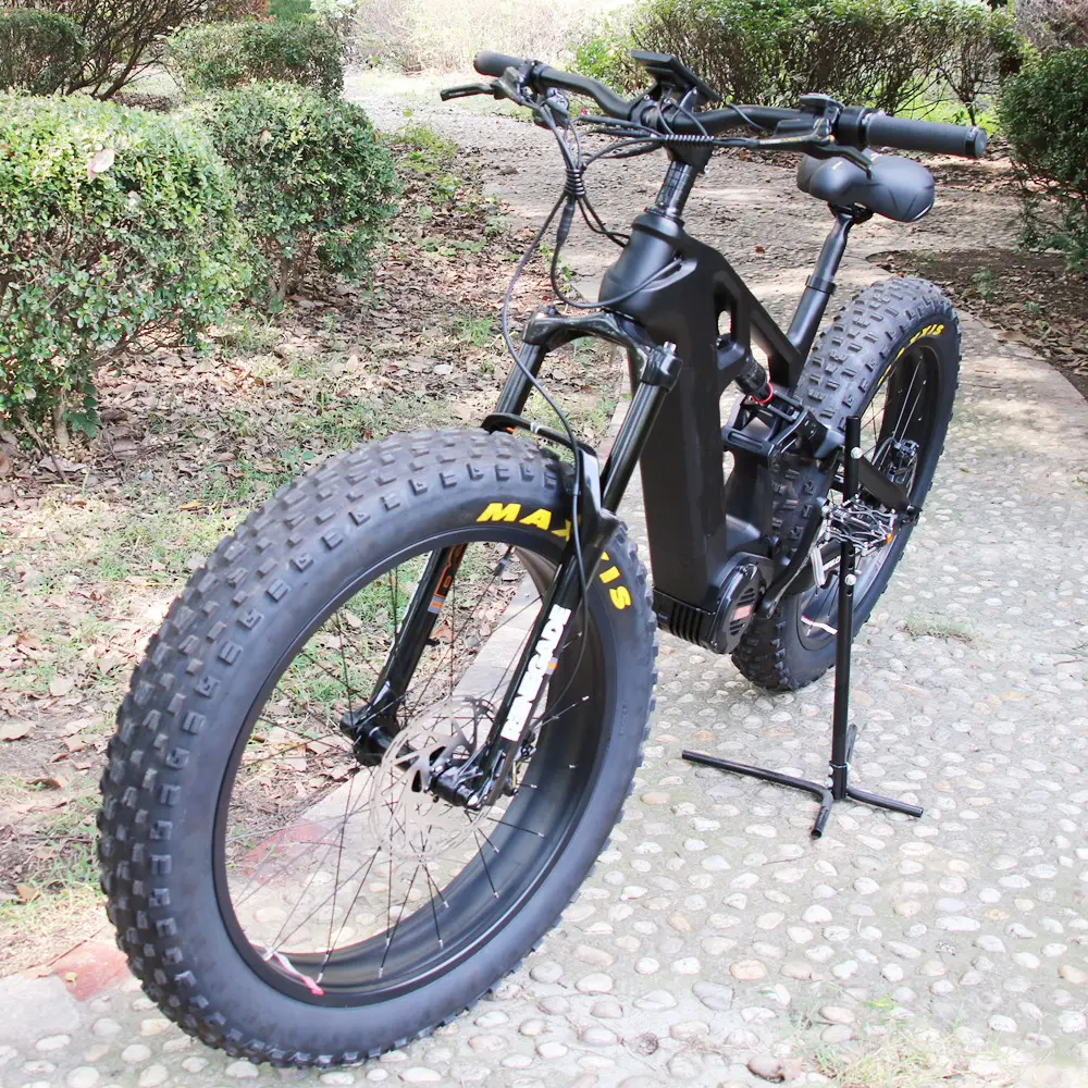 26 "elektrikli bisiklet 1000W 48V 17.5AH yağ lastik e-bisiklet tam askıya dağ bisikleti kir eBike karbon Fiber çerçeve