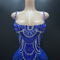 Novance Y4085 Produits Phares 2024 Nouveautés Combinaison Sexy en Cristal pour Femme Vêtement de Scène de Luxe avec Pompons