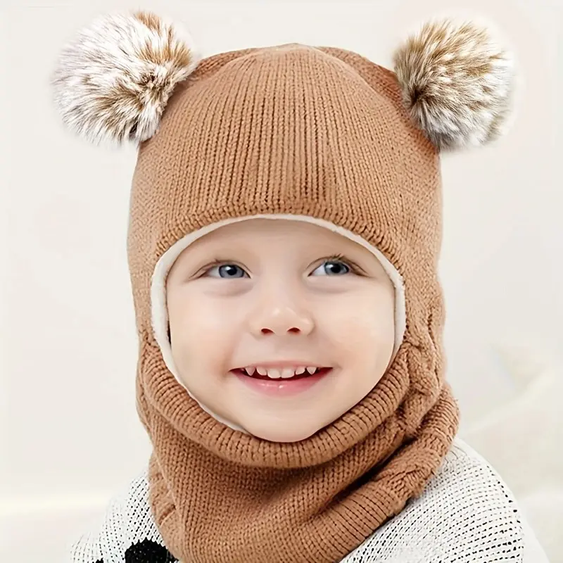 Rarewe Europe et amérique enfants bonnet Double boule mignon casquette pour bébé fille chaud bébé laine chapeaux pull chapeau