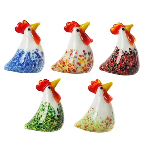 Mini Handmade Glass Crystal Rooster Animal 5 PCS Set Collectible Cute Figurine Ornament Gifts Home Decor Paperweight