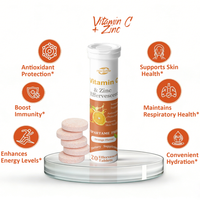 Comprimés effervescents de vitamine C et de zinc à marque privée OEM, saveur orange, 20 comprimés par tube, soutien immunitaire et antioxydant