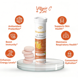 Tabletas efervescentes de vitamina C y zinc de marca privada OEM, sabor naranja, 20 tabletas por tubo, apoyo inmunológico y antioxidante - Product Image 3