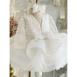 Kleurrijke, met pailletten versierde, glanzende, lange mouwen, haute couture kinderkleding, zomerjurk voor meisjes, bruidsjurk, feestjurk voor verjaardagen - Product Image 4